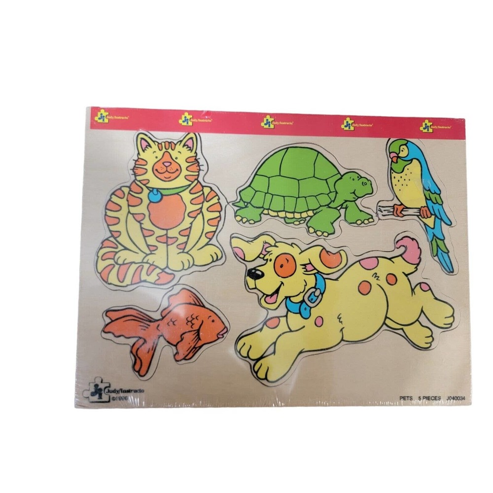 Vintage Judy Instructo 5 Piece Wooden Puzzle New Sealed Animals Dog Cat Bird '96